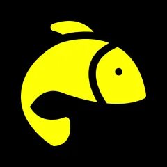 Yellow fish icon on black background.